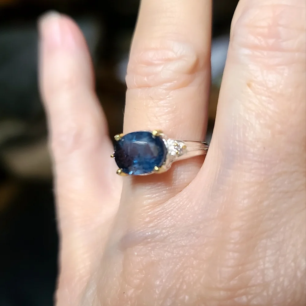 Kyanite solitaire 12k sterling & gold & Aquamarine ring sz5.5 - Picture 9 of 13